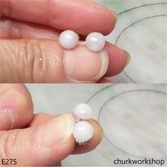 Lavender jade half bead silver ear studs