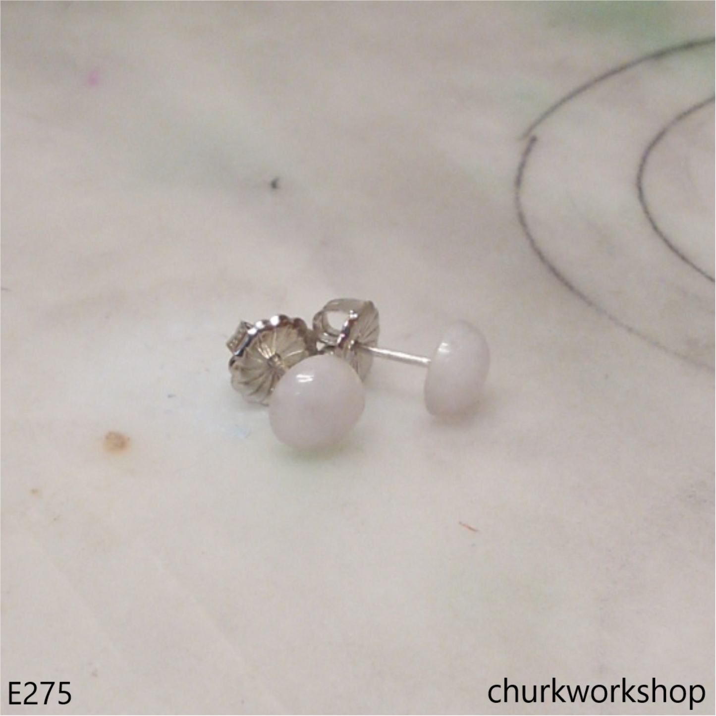 Lavender jade half bead silver ear studs
