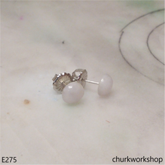 Lavender jade half bead silver ear studs