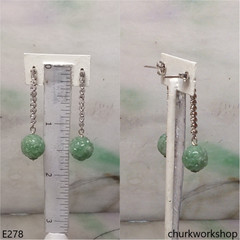 Green carved beads jade earrings