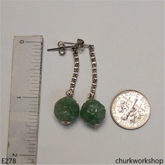 Green carved beads jade earrings