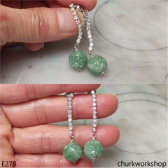 Green carved beads jade earrings
