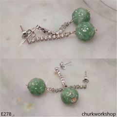 Green carved beads jade earrings