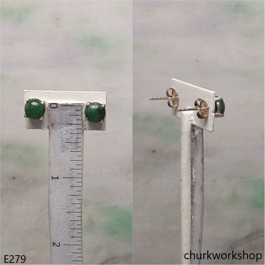 Dark green jade sterling silver ear studs