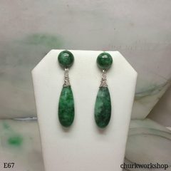 Dark green dangling jade earrings