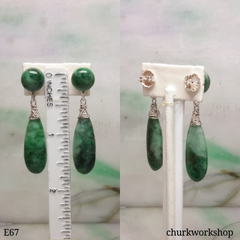 Dark green dangling jade earrings