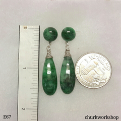 Dark green dangling jade earrings