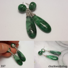 Dark green dangling jade earrings