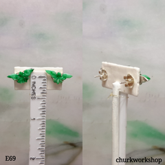 Green jade butterfly ear studs sterling silver