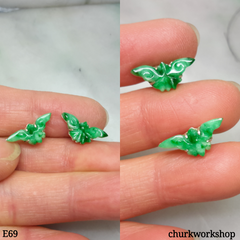 Green jade butterfly ear studs sterling silver