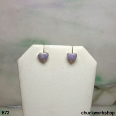 Lavender jade heart ear studs