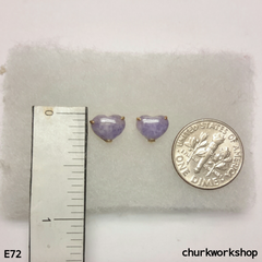Lavender jade heart ear studs
