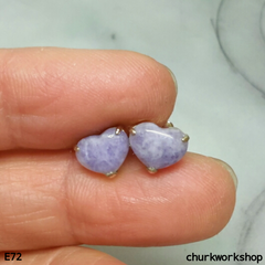 Lavender jade heart ear studs