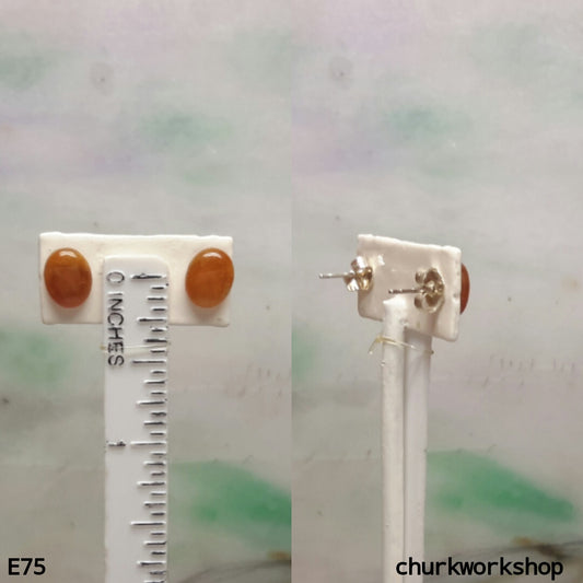 Red cabochon jade ear studs