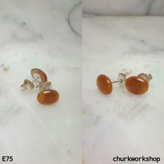 Red cabochon jade ear studs