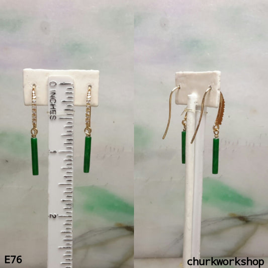 Green jade stick earrings