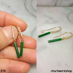 Green jade stick earrings