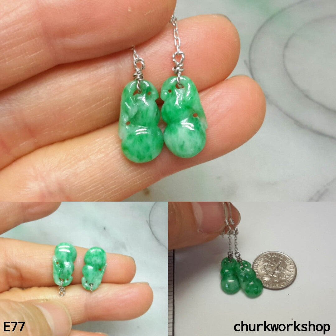 Green color jade gourd silver earrings