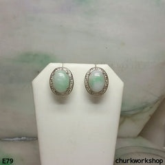Light green jade cabochon 14K white gold ear studs