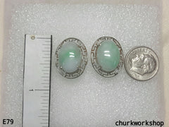 Light green jade cabochon 14K white gold ear studs