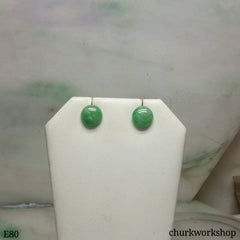 Green round half ball jade silver ear studs