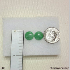 Green round half ball jade silver ear studs