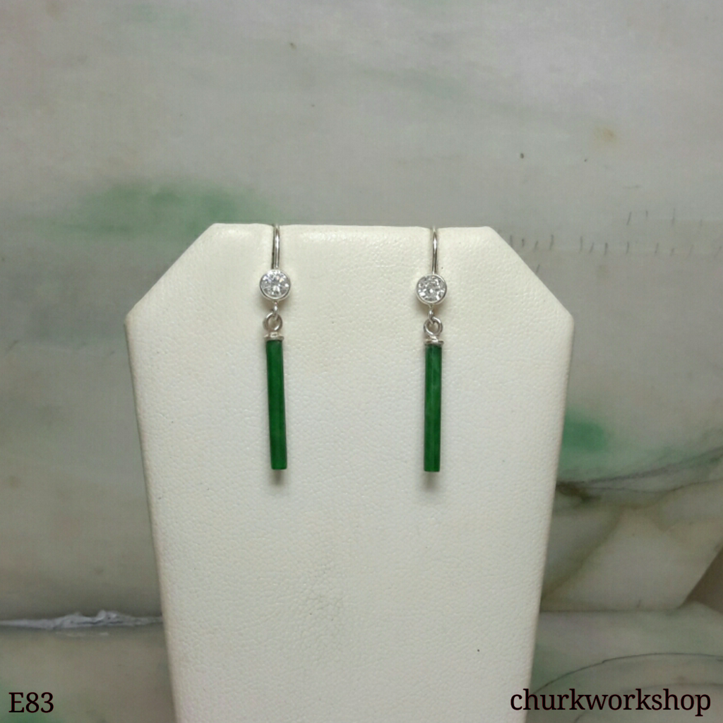 Green jade stick earrings