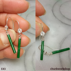 Green jade stick earrings