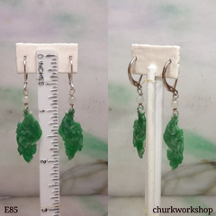 Green jade fishes earrings, dangling jade earrings