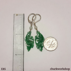 Green jade fishes earrings, dangling jade earrings