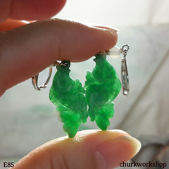 Green jade fishes earrings, dangling jade earrings