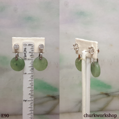 Light green flat circle jade earrings