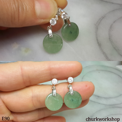 Light green flat circle jade earrings
