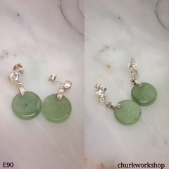 Light green flat circle jade earrings