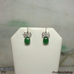 14K Oily green jade cabochon ear studs