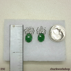 14K Oily green jade cabochon ear studs