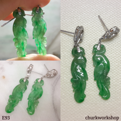 14K green jade parrot earrings