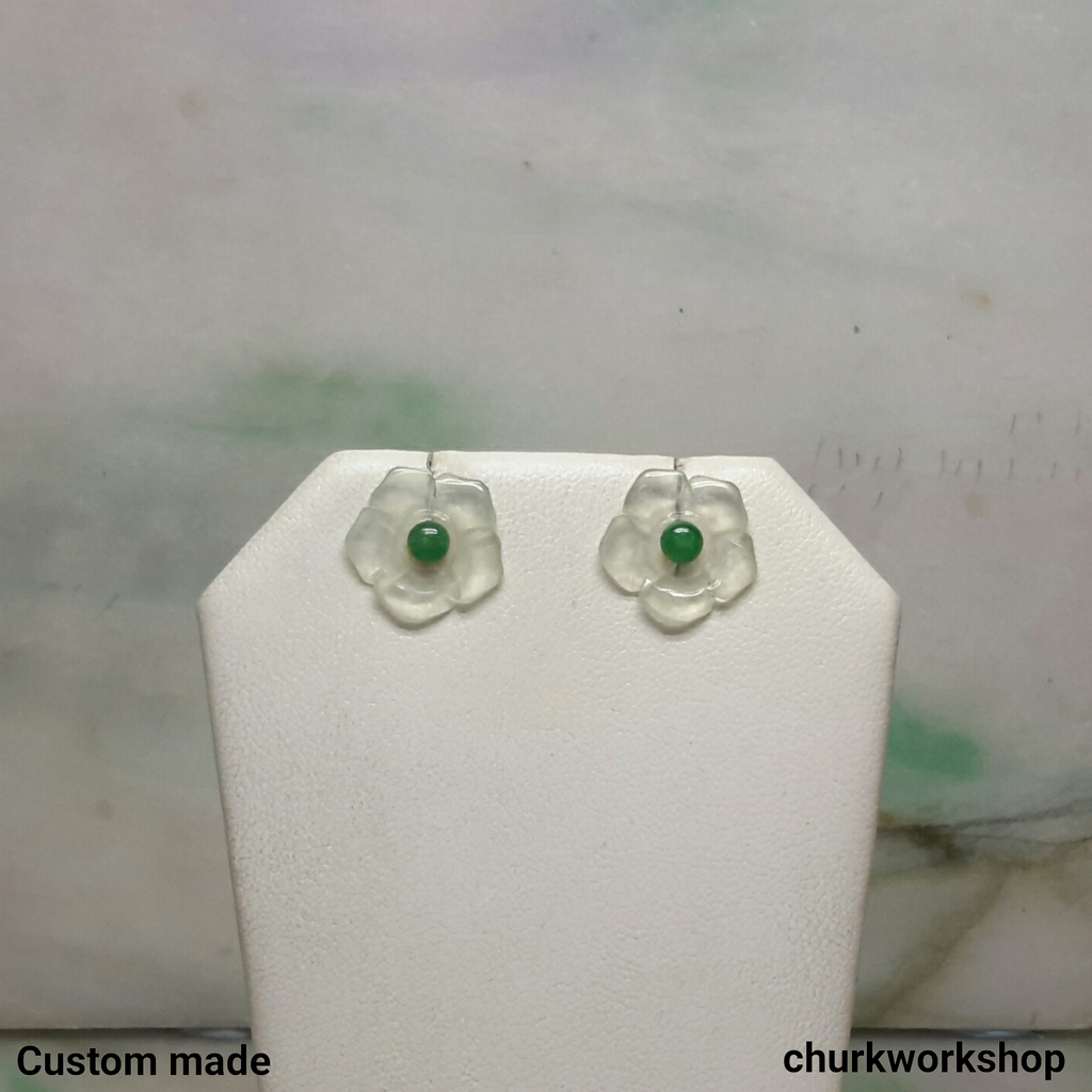 Icy jade flowers 18K ear studs