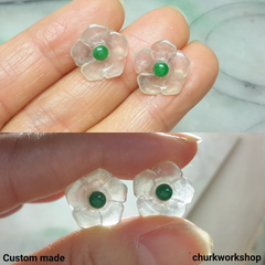 Icy jade flowers 18K ear studs