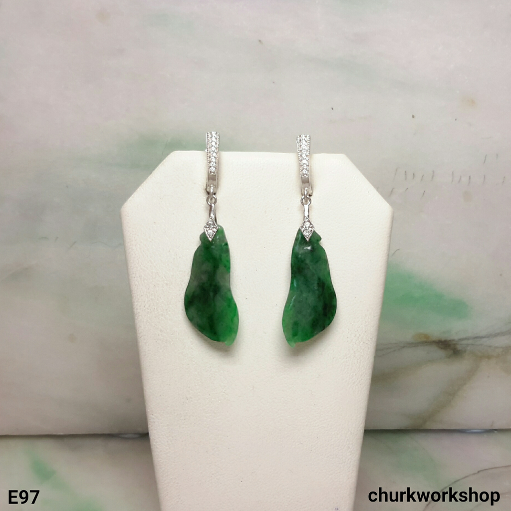 Dark green jade bean earrings