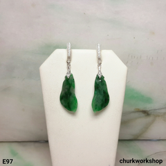 Dark green jade bean earrings