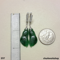 Dark green jade bean earrings