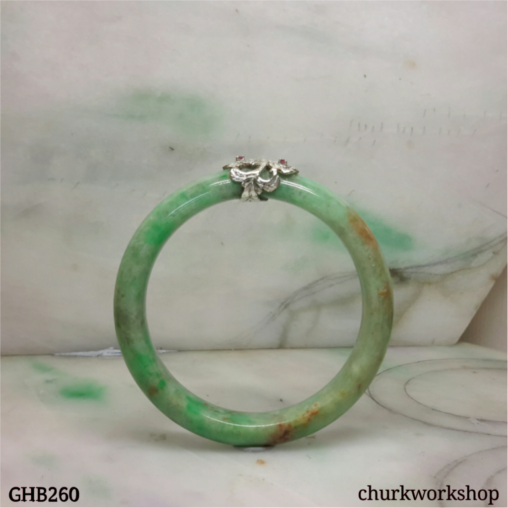 Small green jade silver wrapped bangle