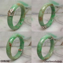 Small green jade silver wrapped bangle