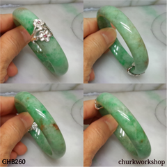 Small green jade silver wrapped bangle