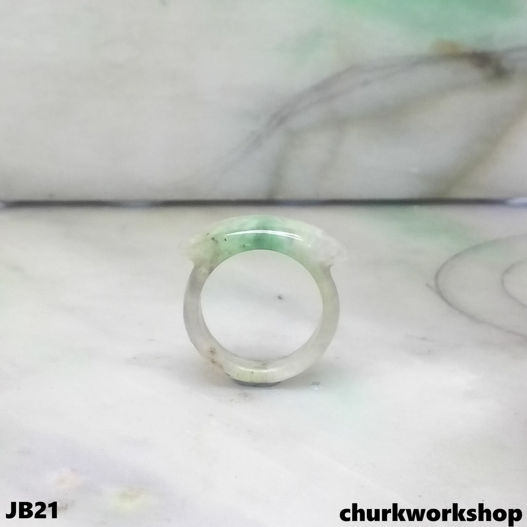 Saddle shape jade band pinkie ring, unisex jade band