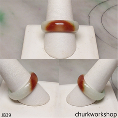 White jade band with splotches red unisex jade bend