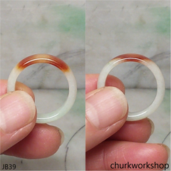 White jade band with splotches red unisex jade bend