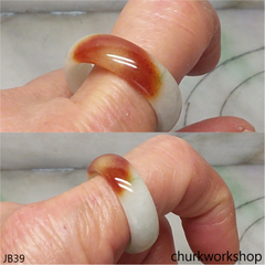 White jade band with splotches red unisex jade bend