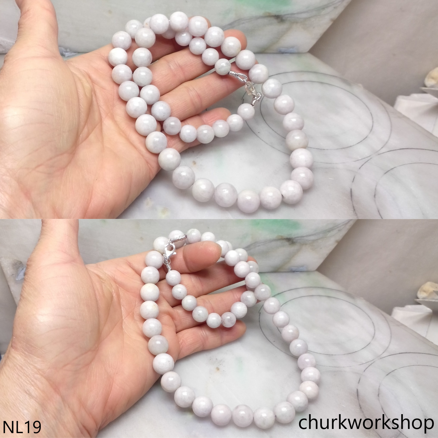 Pale lavender jade beads necklace